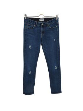Paige Women 28 Skyline Ankle Peg Lyric Distressed Blue Denim Jeans Cotton Blend